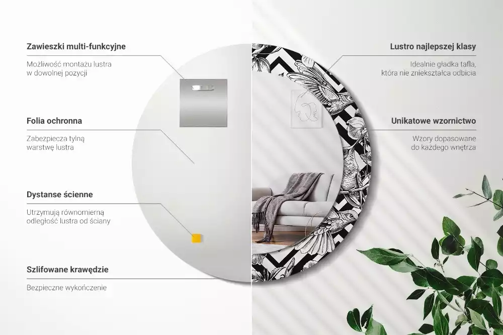 Espejo redondo con decoración Colibríes