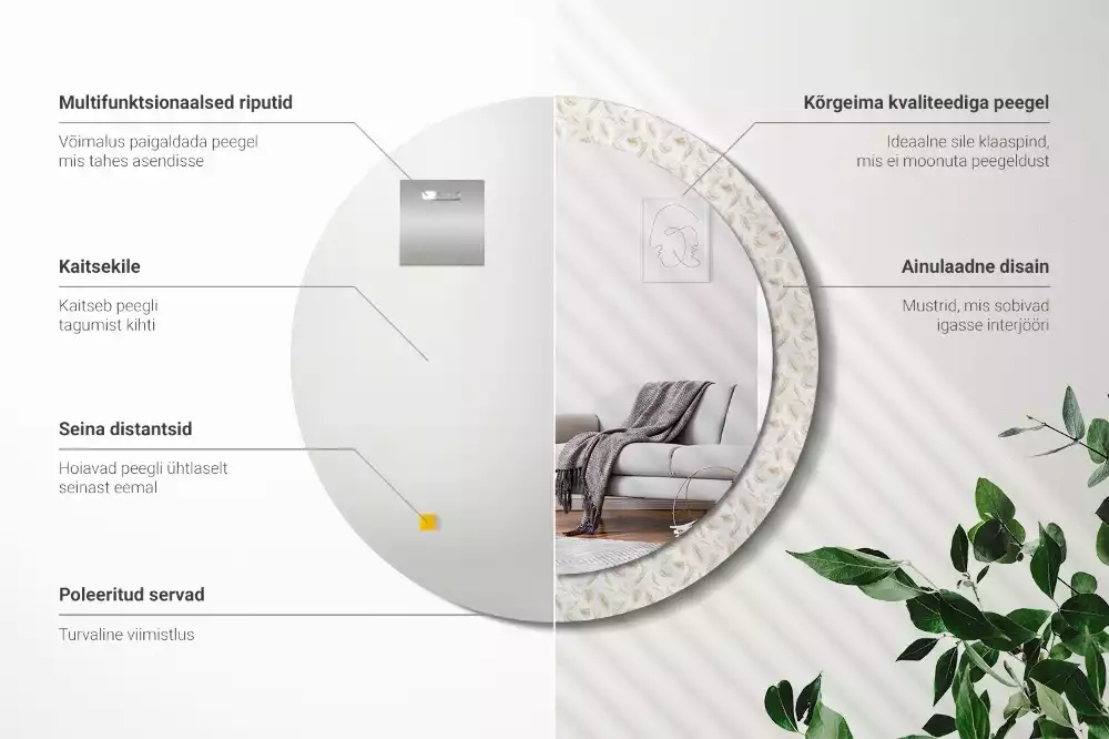 Espejo redondo con decoración plumas de pájaro