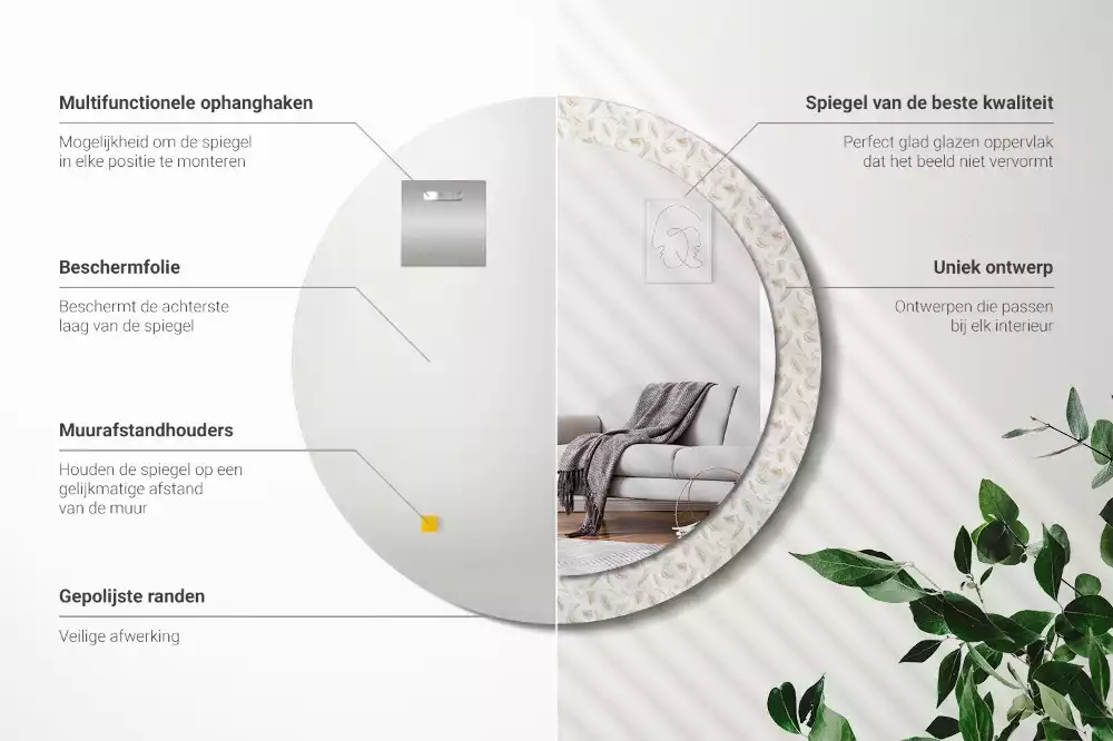 Espejo redondo con decoración plumas de pájaro