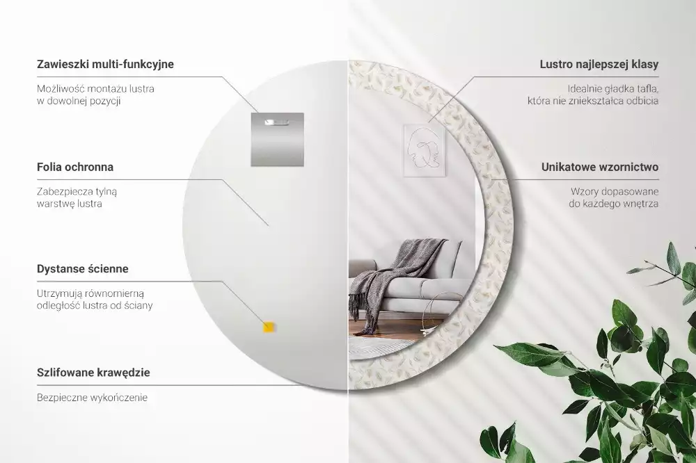 Espejo redondo con decoración plumas de pájaro