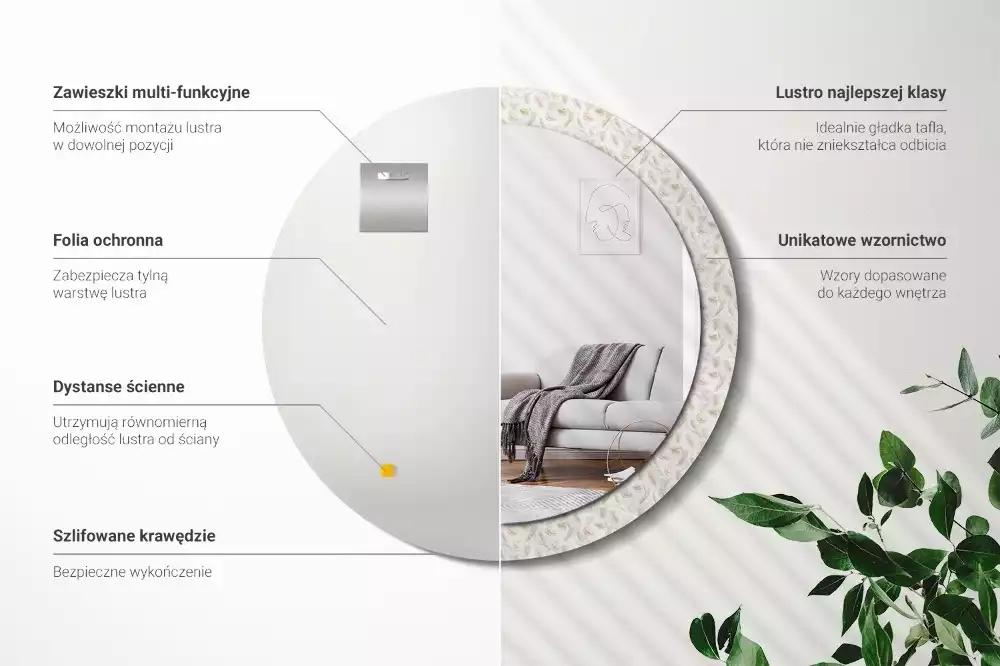 Espejo redondo con decoración plumas de pájaro