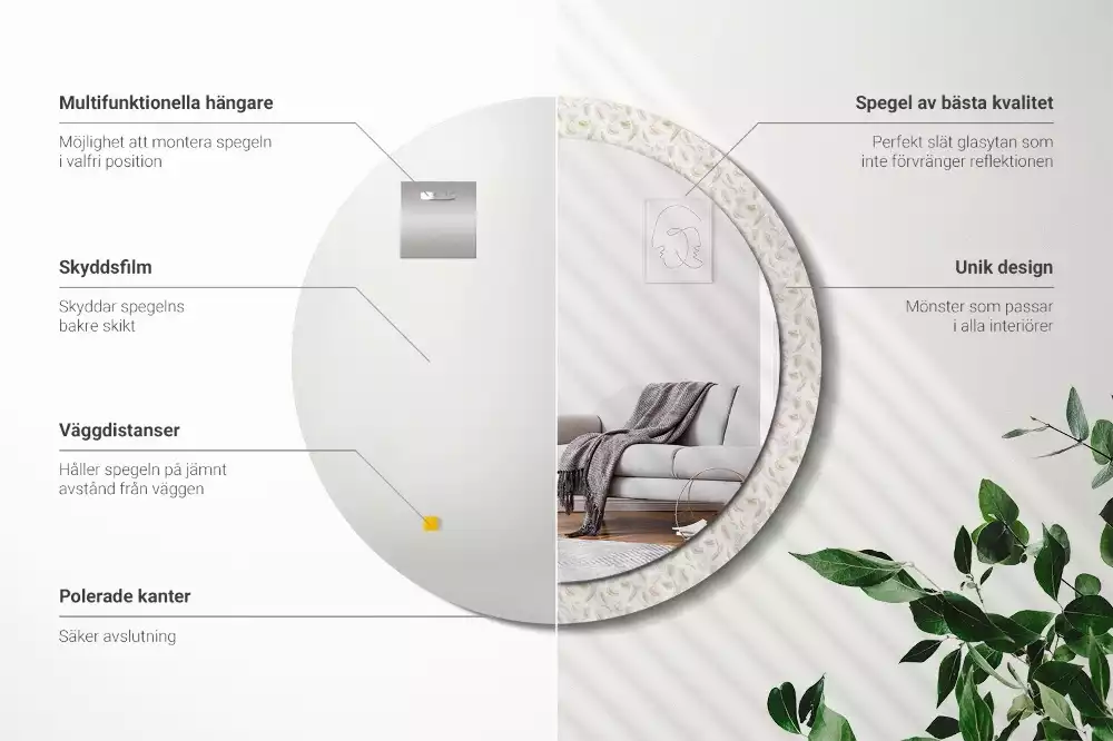 Espejo redondo con decoración plumas de pájaro