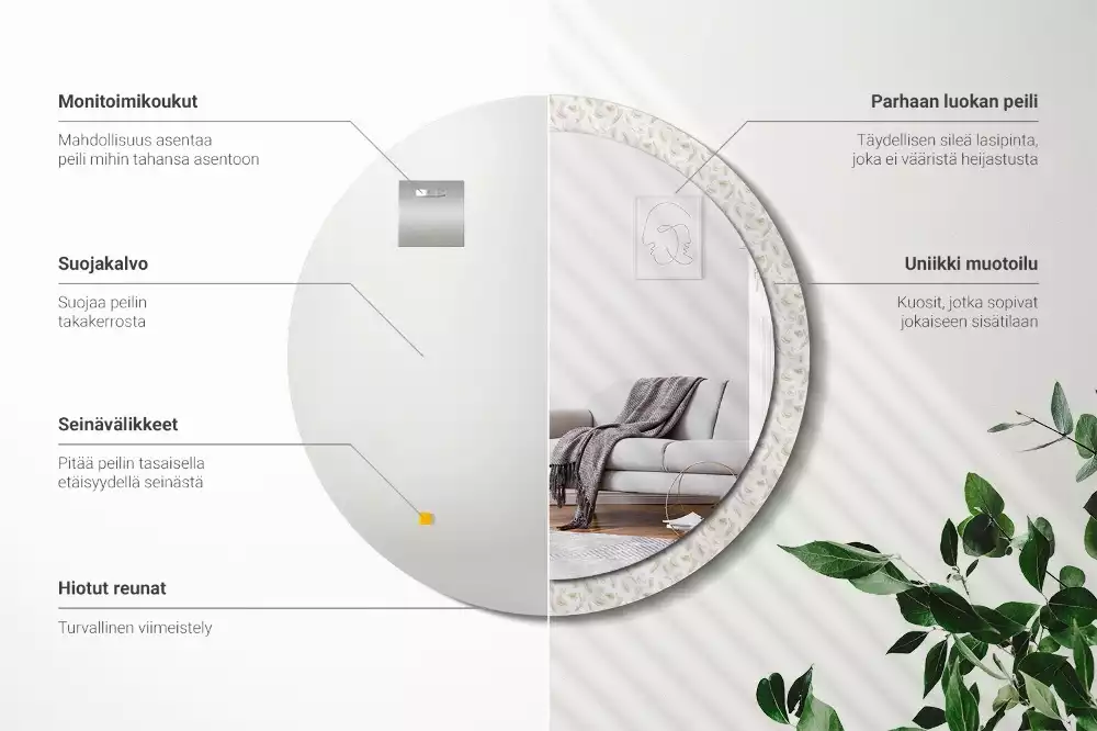 Espejo redondo con decoración plumas de pájaro