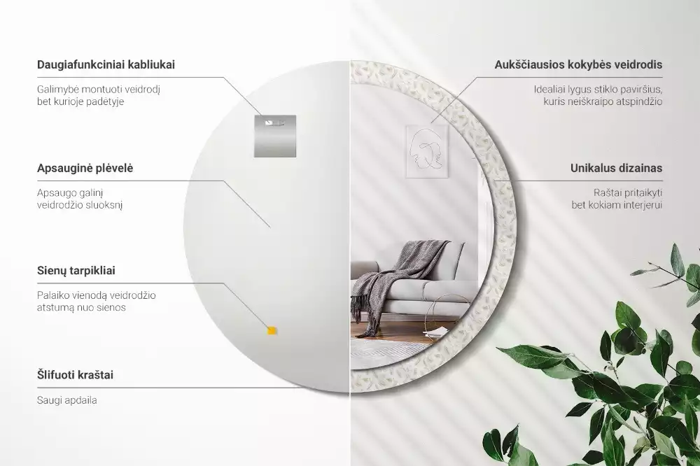 Espejo redondo con decoración plumas de pájaro