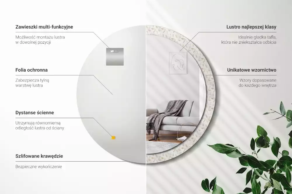 Espejo redondo con decoración plumas de pájaro