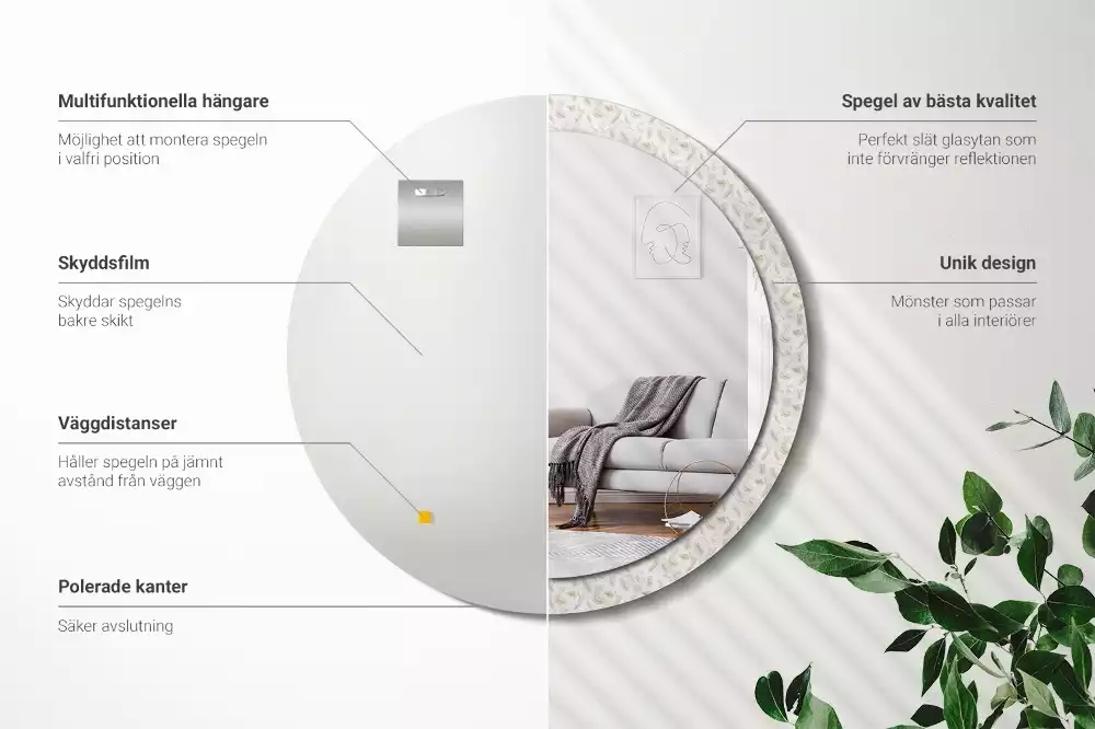 Espejo redondo con decoración plumas de pájaro