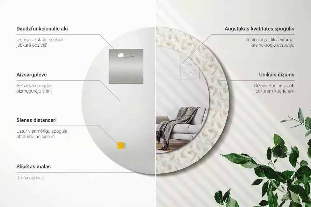 Espejo redondo con decoración plumas de pájaro