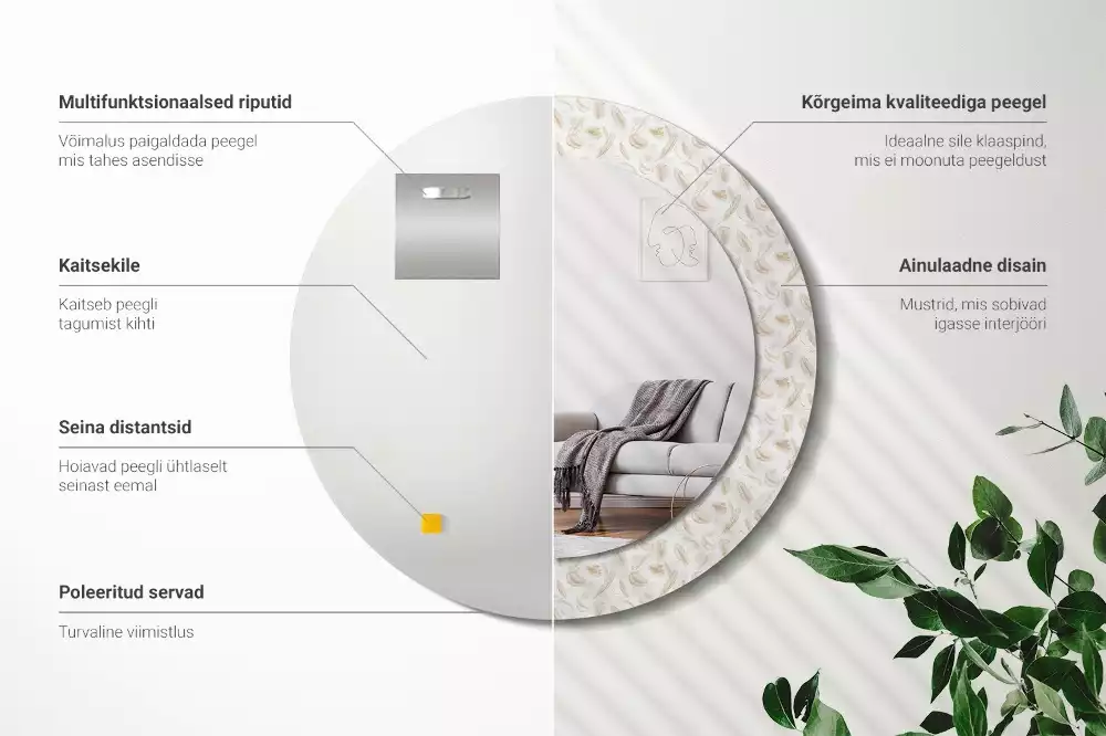 Espejo redondo con decoración plumas de pájaro