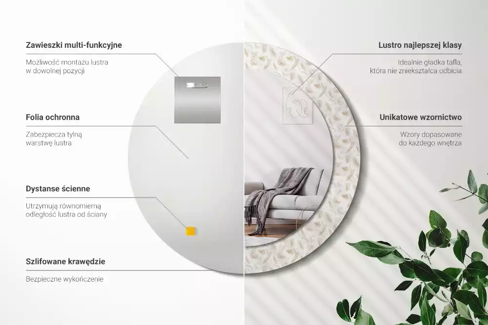 Espejo redondo con decoración plumas de pájaro