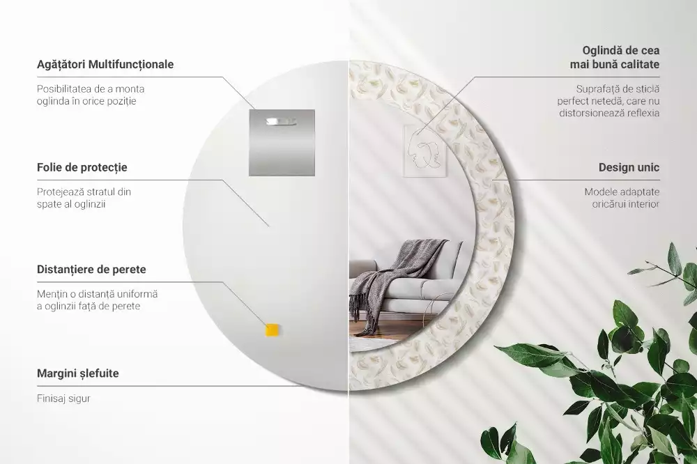 Espejo redondo con decoración plumas de pájaro