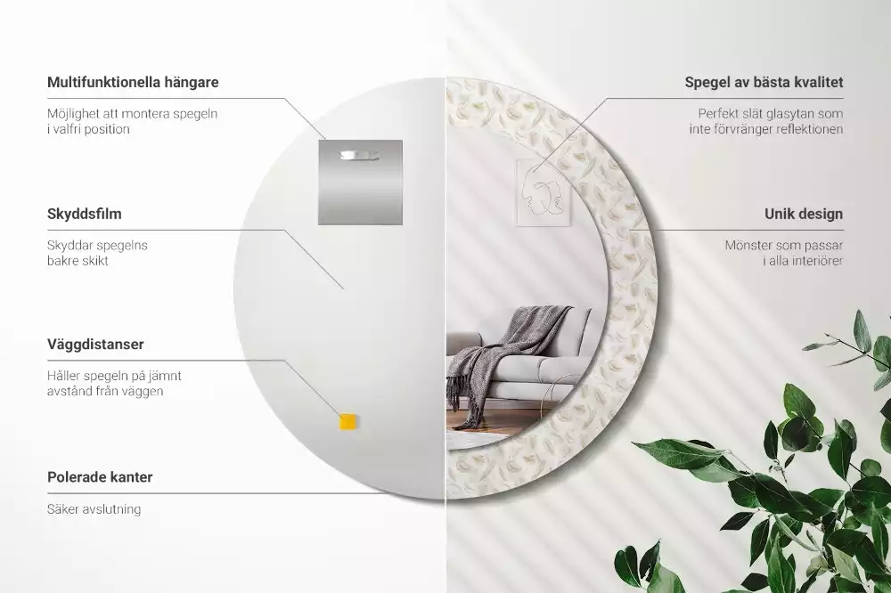 Espejo redondo con decoración plumas de pájaro