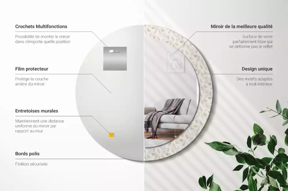 Espejo redondo con decoración plumas de pájaro