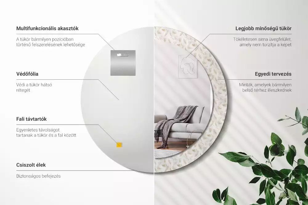 Espejo redondo con decoración plumas de pájaro