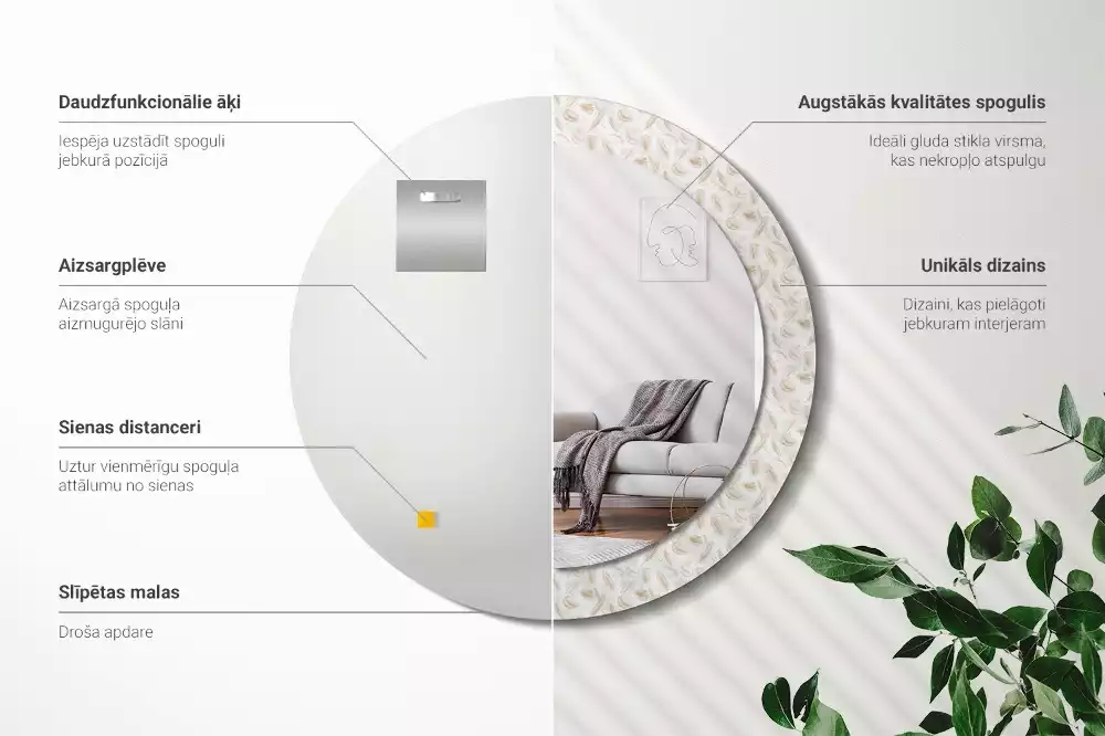 Espejo redondo con decoración plumas de pájaro