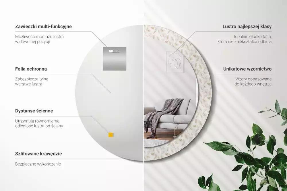 Espejo redondo con decoración plumas de pájaro