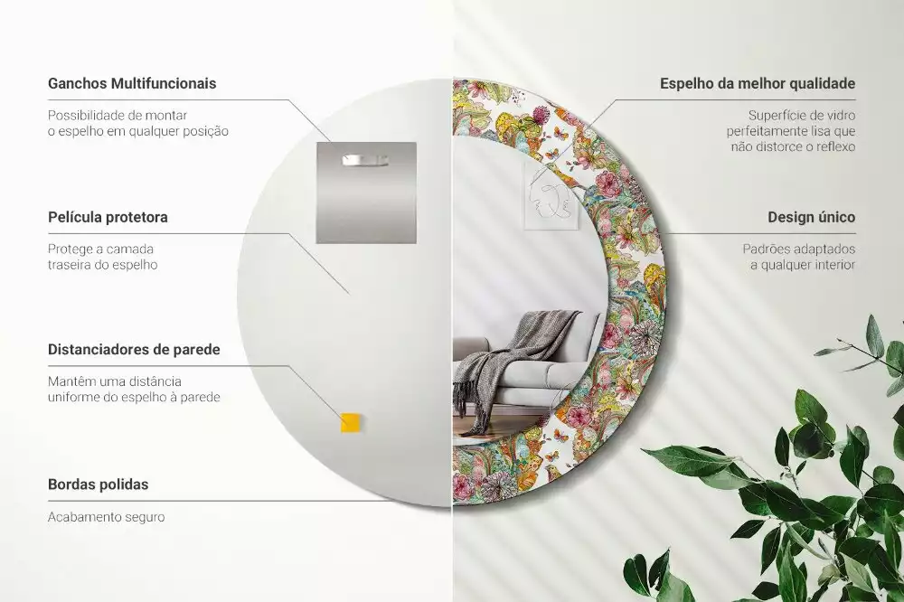 Espejo redondo estampado flores de cuento de hadas