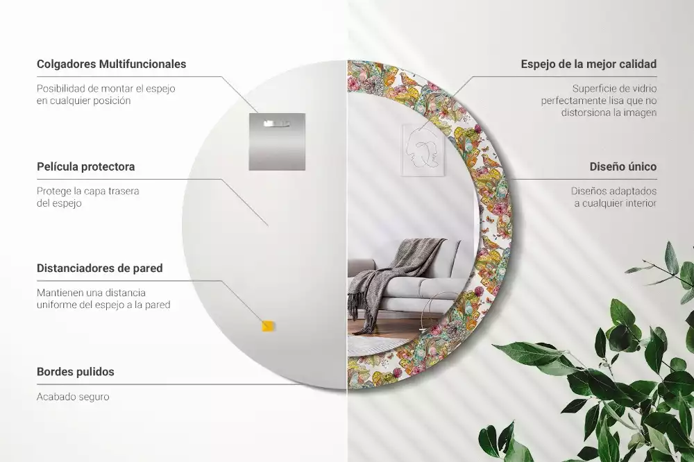 Espejo redondo estampado flores de cuento de hadas