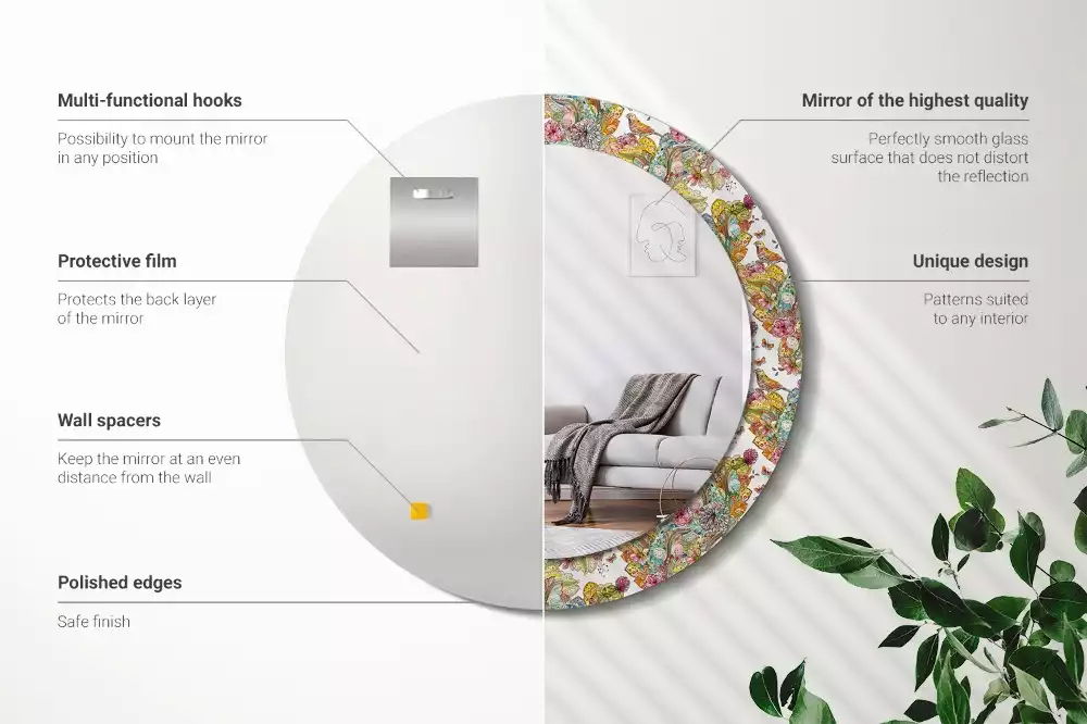 Espejo redondo estampado flores de cuento de hadas