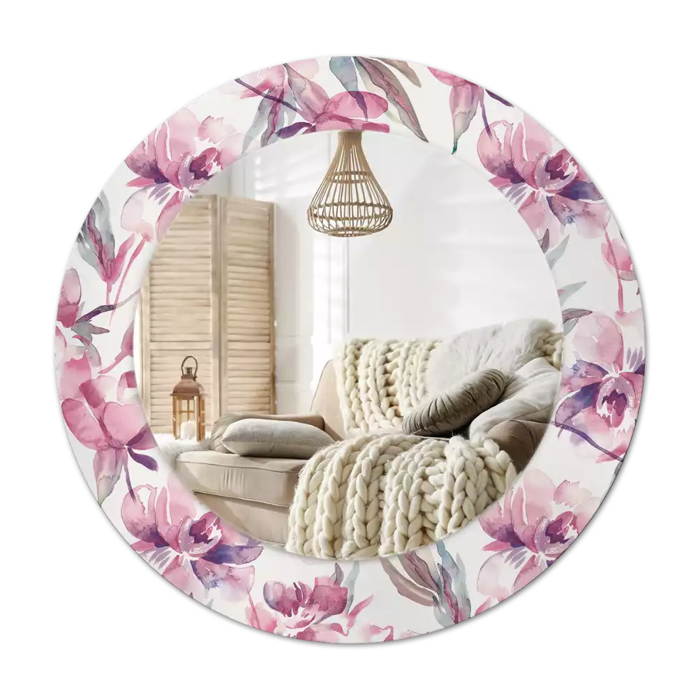 Espejo redondo con decoración flores de peonías
