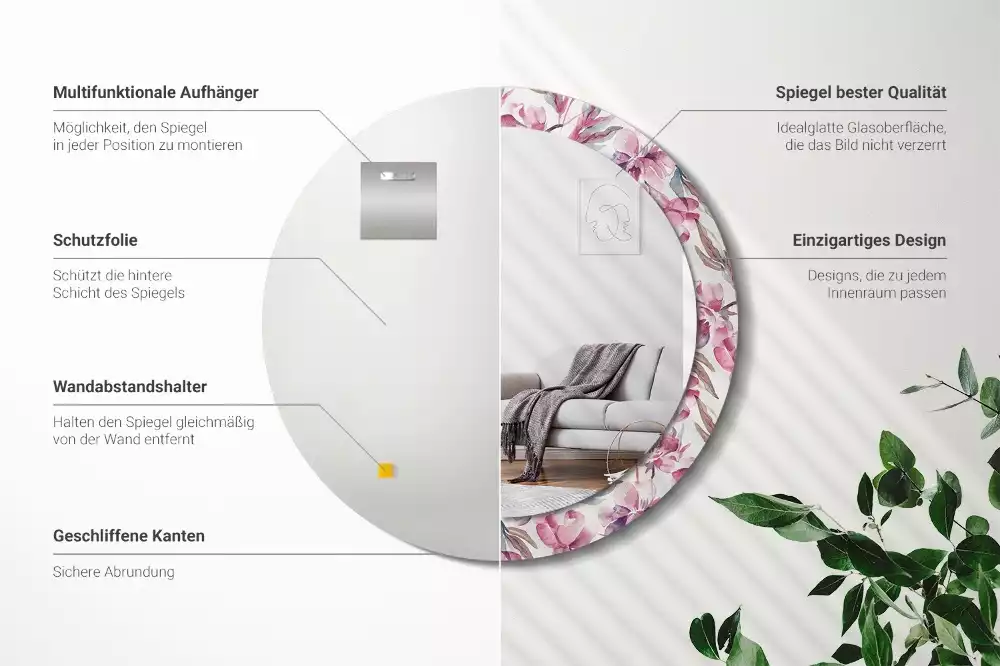 Espejo redondo con decoración flores de peonías