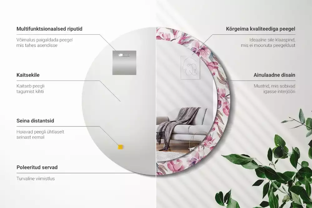 Espejo redondo con decoración flores de peonías