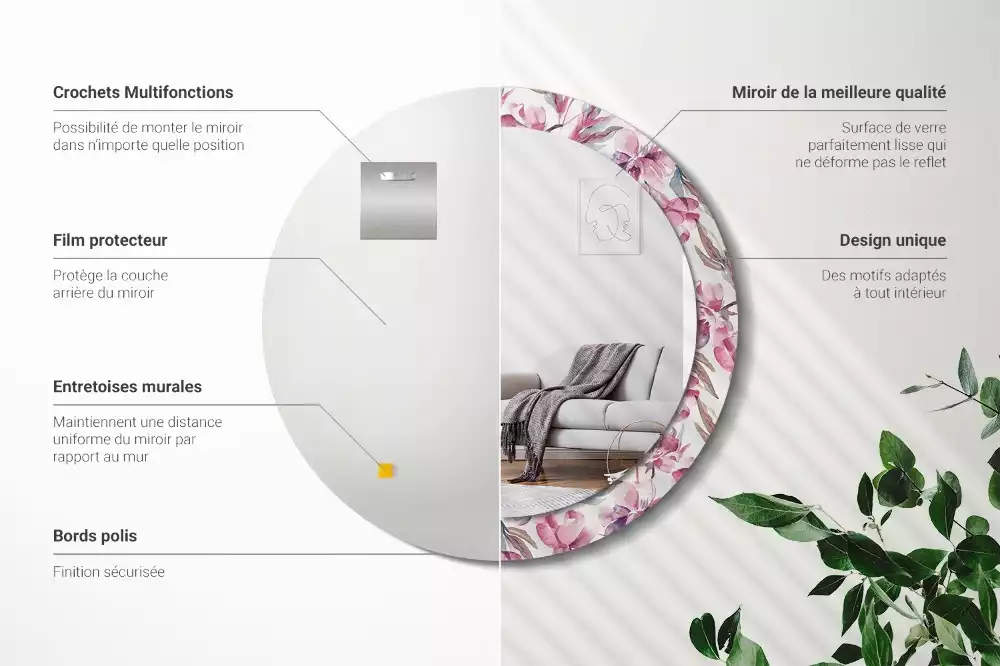 Espejo redondo con decoración flores de peonías