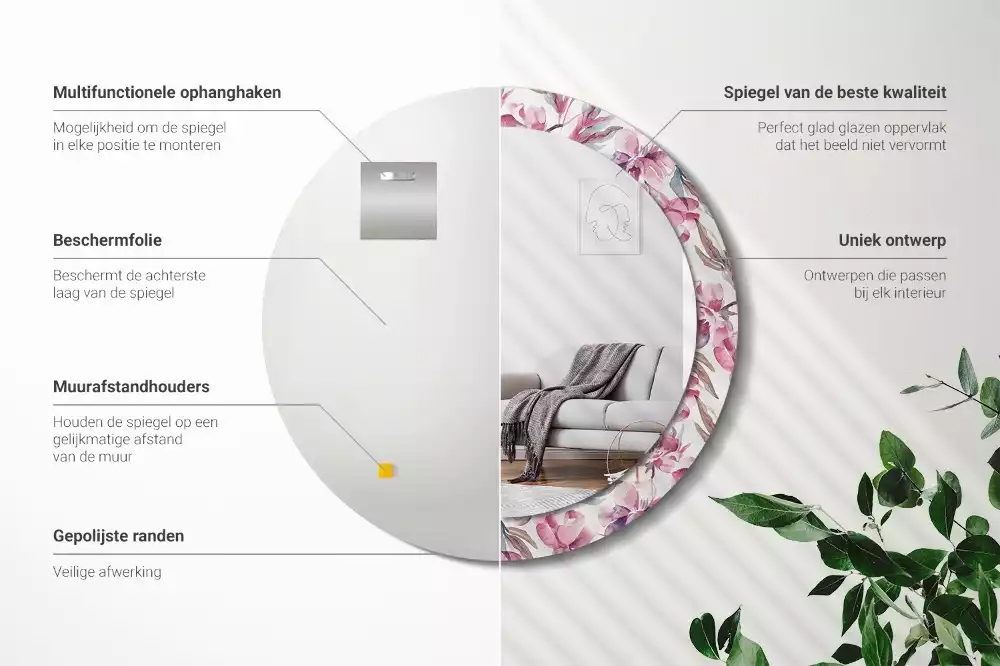 Espejo redondo con decoración flores de peonías