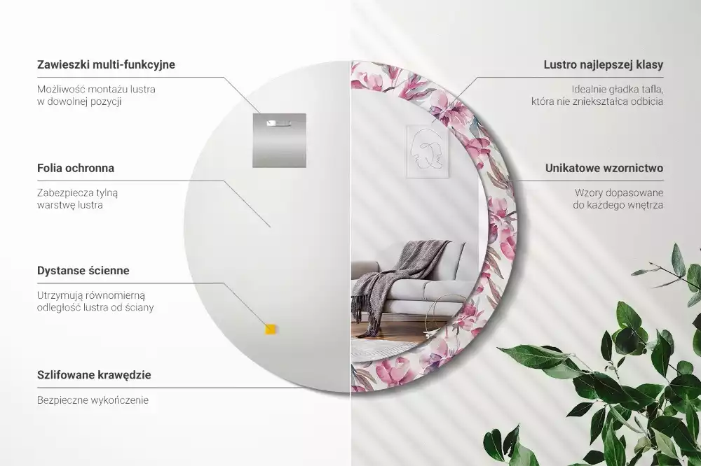 Espejo redondo con decoración flores de peonías