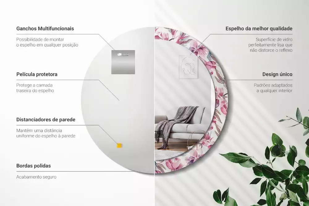 Espejo redondo con decoración flores de peonías