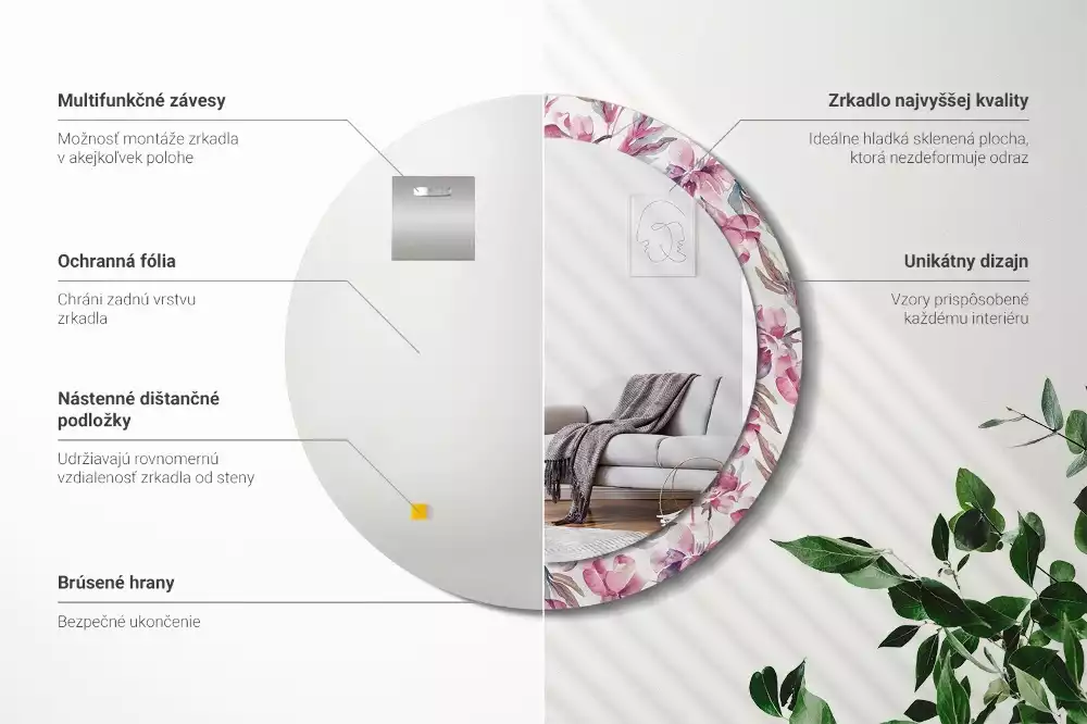 Espejo redondo con decoración flores de peonías