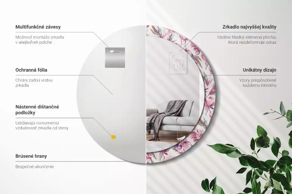 Espejo redondo con decoración flores de peonías