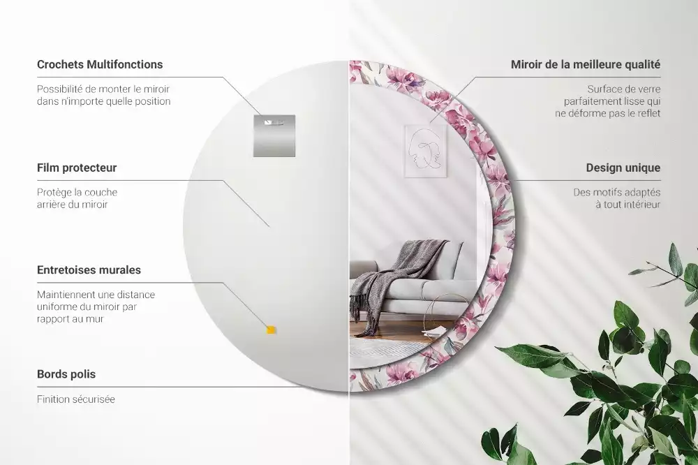 Espejo redondo con decoración flores de peonías