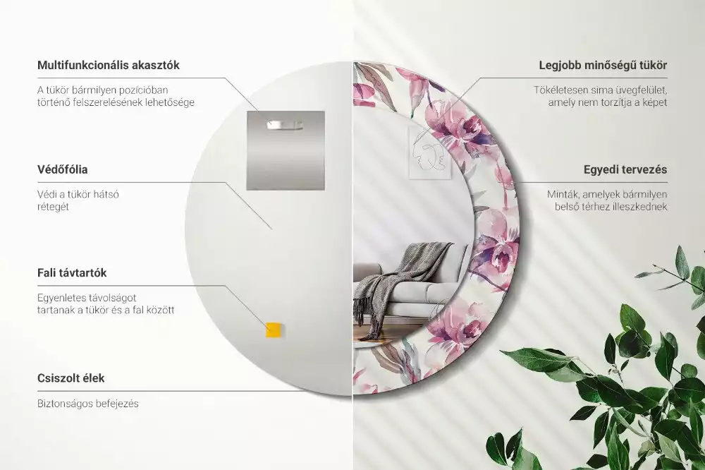 Espejo redondo con decoración flores de peonías