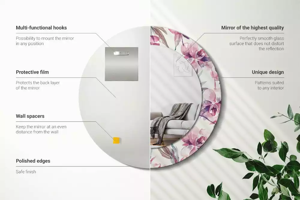 Espejo redondo con decoración flores de peonías