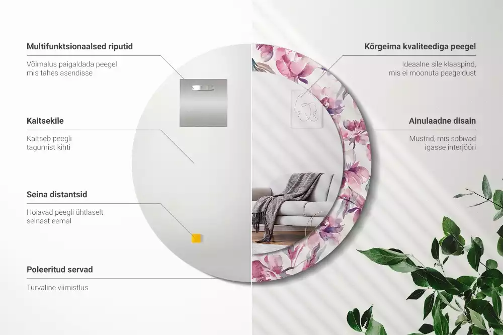 Espejo redondo con decoración flores de peonías