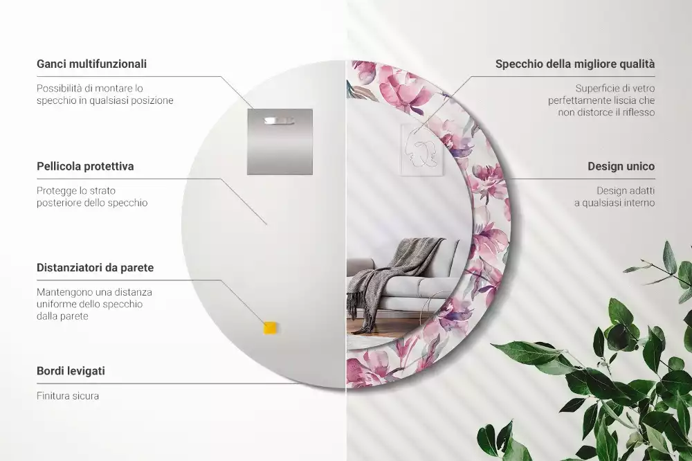 Espejo redondo con decoración flores de peonías