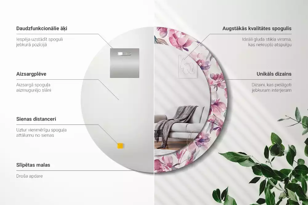 Espejo redondo con decoración flores de peonías