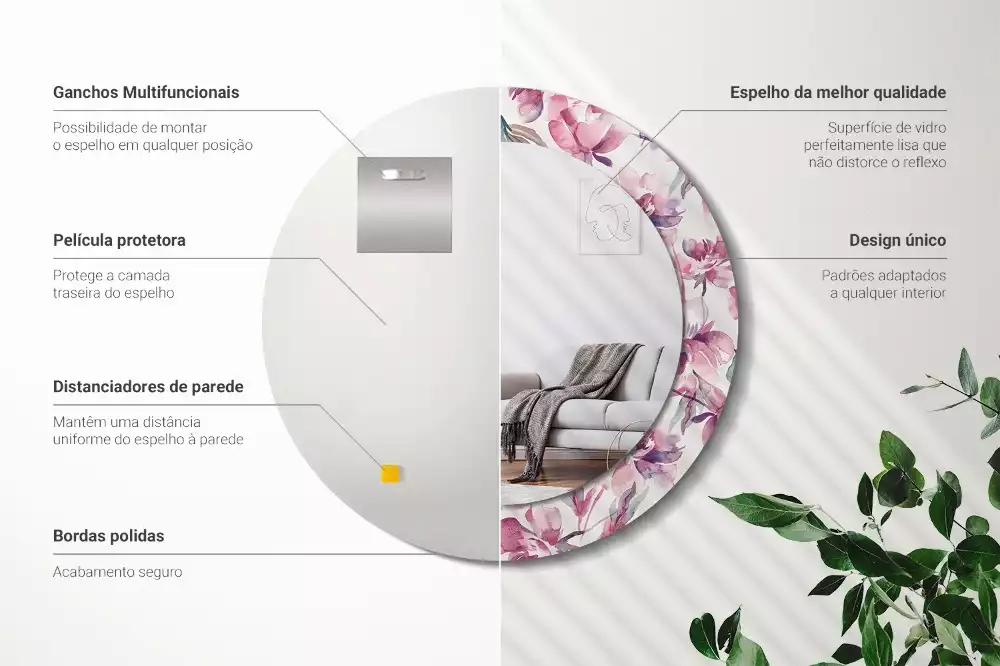 Espejo redondo con decoración flores de peonías