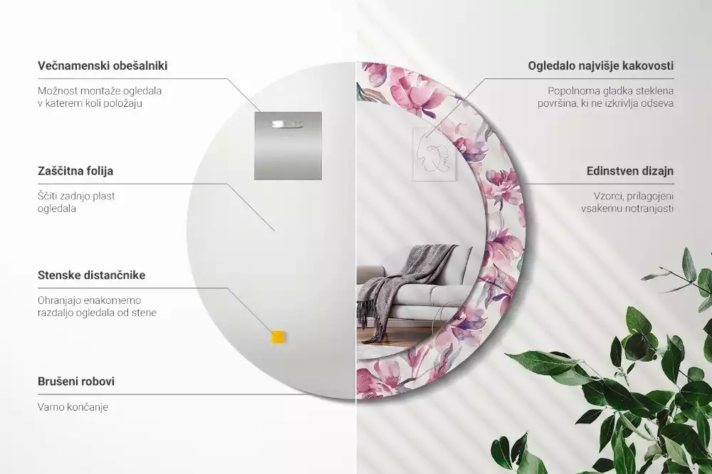 Espejo redondo con decoración flores de peonías