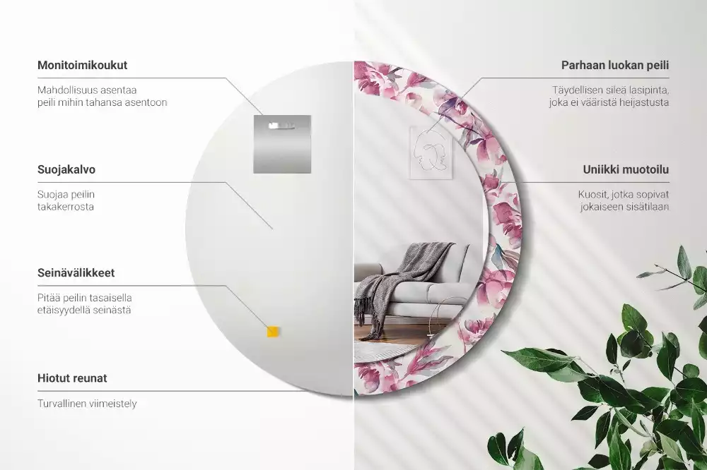 Espejo redondo con decoración flores de peonías