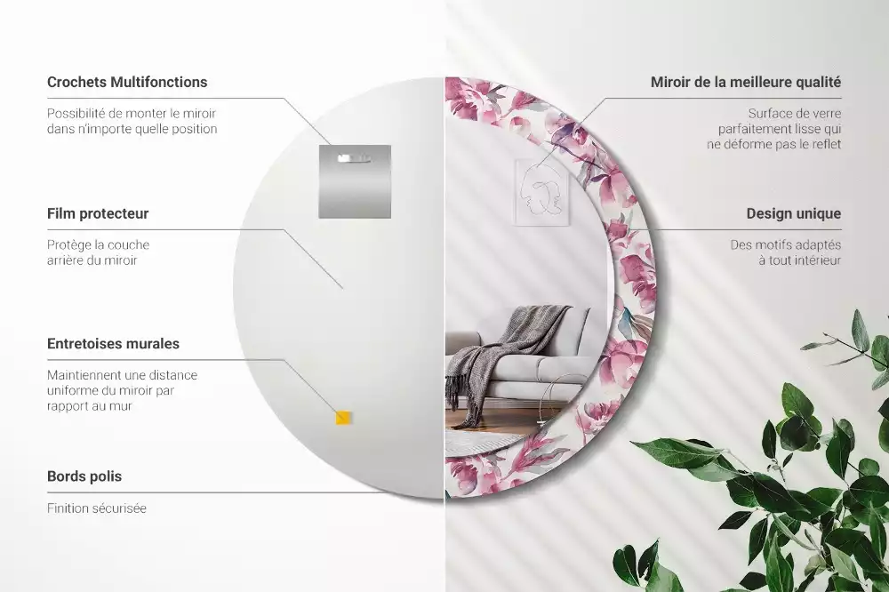 Espejo redondo con decoración flores de peonías