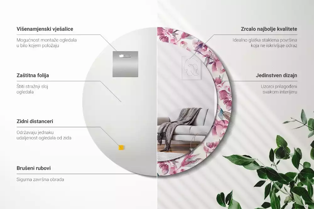 Espejo redondo con decoración flores de peonías