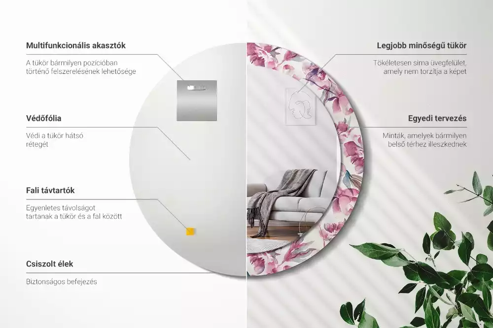 Espejo redondo con decoración flores de peonías