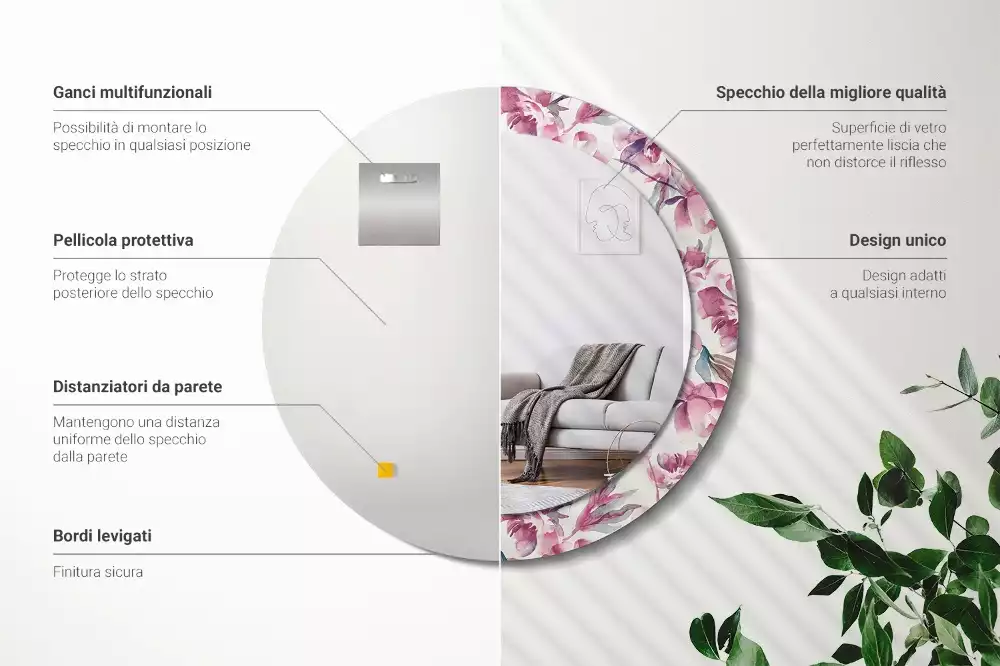 Espejo redondo con decoración flores de peonías