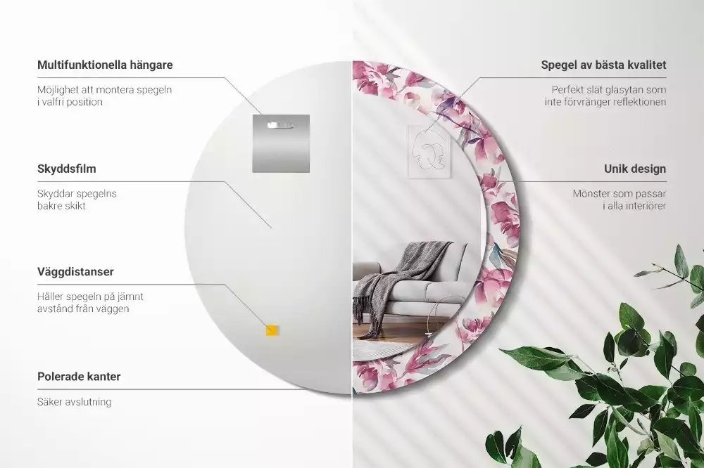 Espejo redondo con decoración flores de peonías