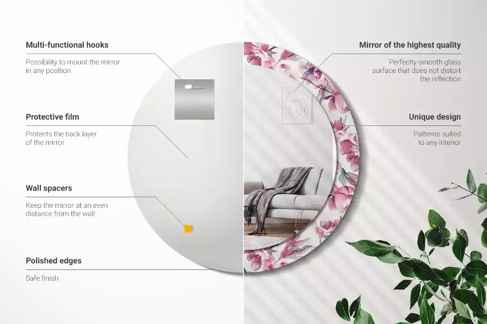 Espejo redondo con decoración flores de peonías