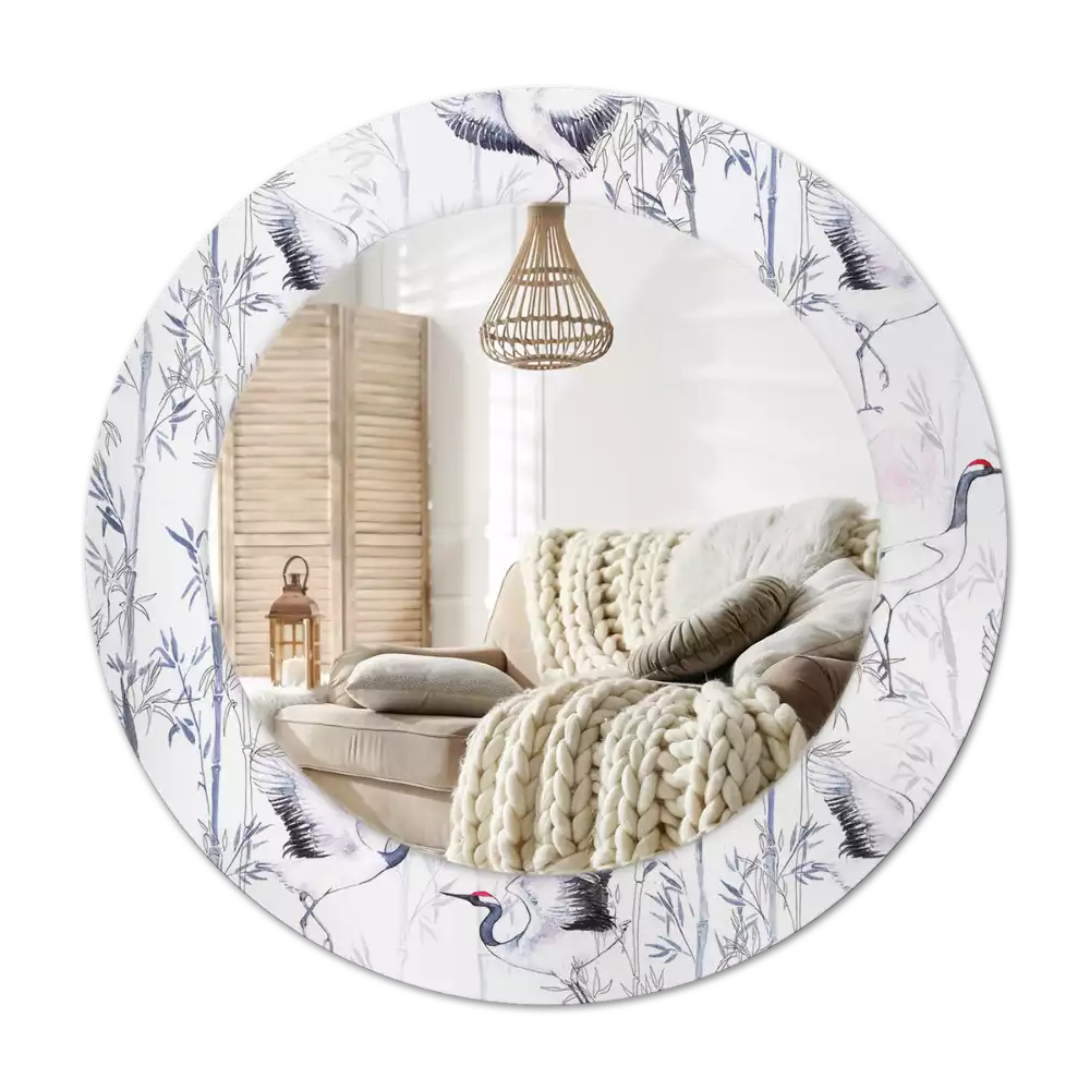 Espejo redondo con decoración Grúas aves