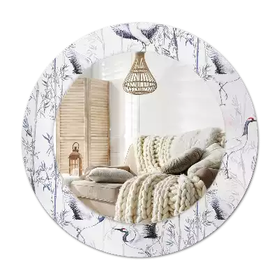 Espejo redondo con decoración Grúas aves