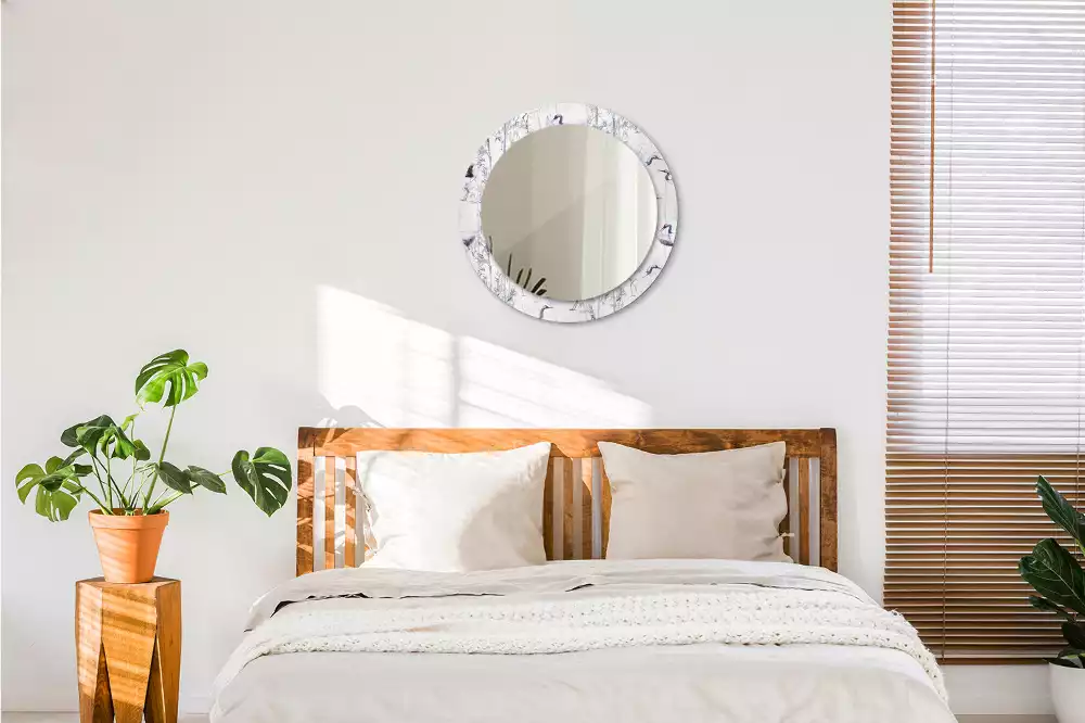 Espejo redondo con decoración Grúas aves