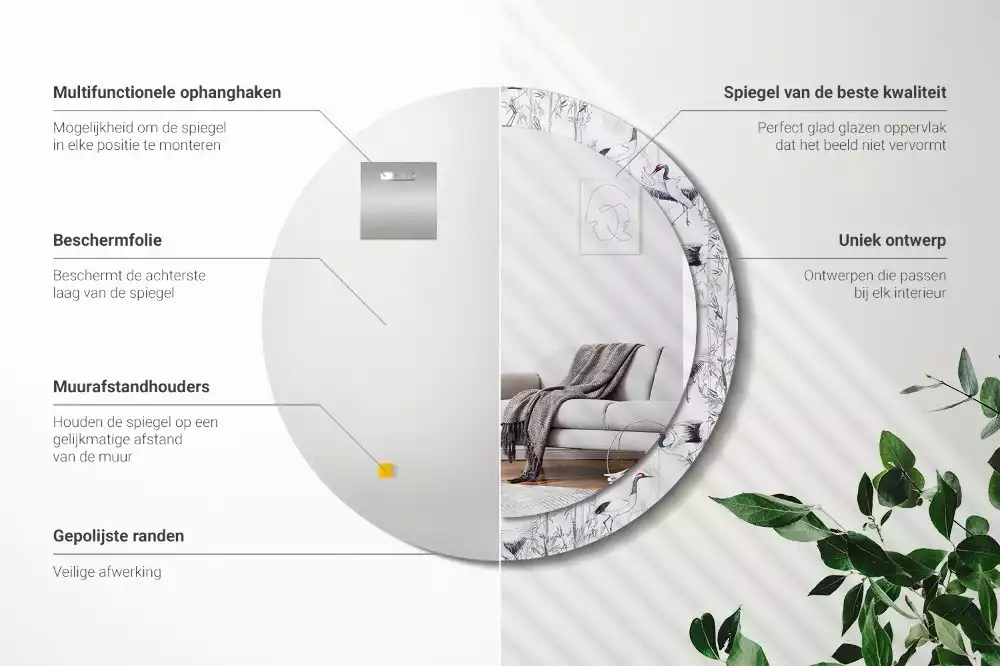 Espejo redondo con decoración Grúas aves